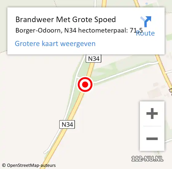 Locatie op kaart van de 112 melding: Brandweer Met Grote Spoed Naar Borger-Odoorn, N34 hectometerpaal: 71,5 op 17 mei 2022 20:03
