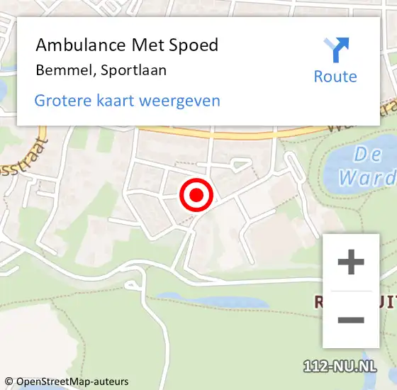 Locatie op kaart van de 112 melding: Ambulance Met Spoed Naar Bemmel, Sportlaan op 17 mei 2022 20:39