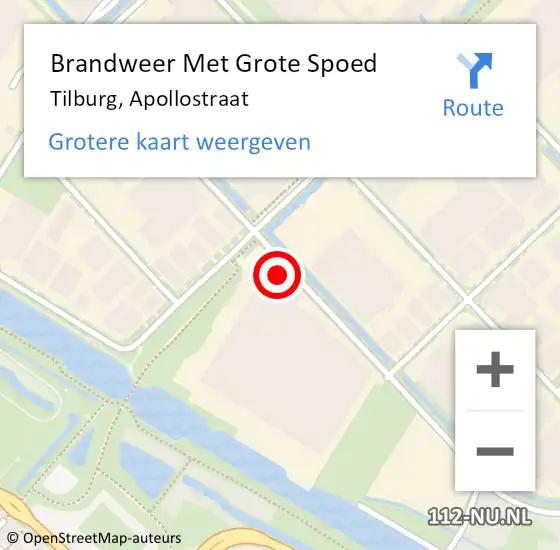 Locatie op kaart van de 112 melding: Brandweer Met Grote Spoed Naar Tilburg, Apollostraat op 18 mei 2022 00:42