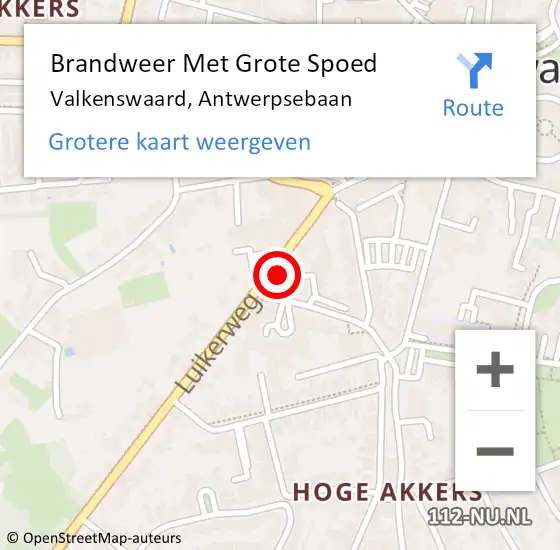 Locatie op kaart van de 112 melding: Brandweer Met Grote Spoed Naar Valkenswaard, Antwerpsebaan op 18 mei 2022 03:45