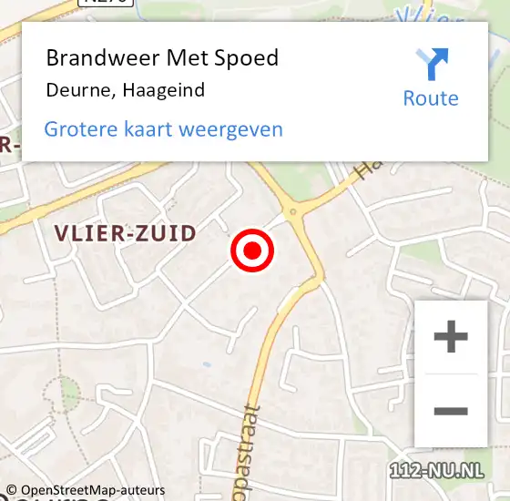 Locatie op kaart van de 112 melding: Brandweer Met Spoed Naar Deurne, Haageind op 18 mei 2022 08:03
