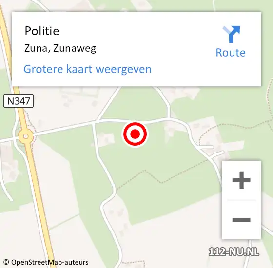 Locatie op kaart van de 112 melding: Politie Zuna, Zunaweg op 18 mei 2022 08:15