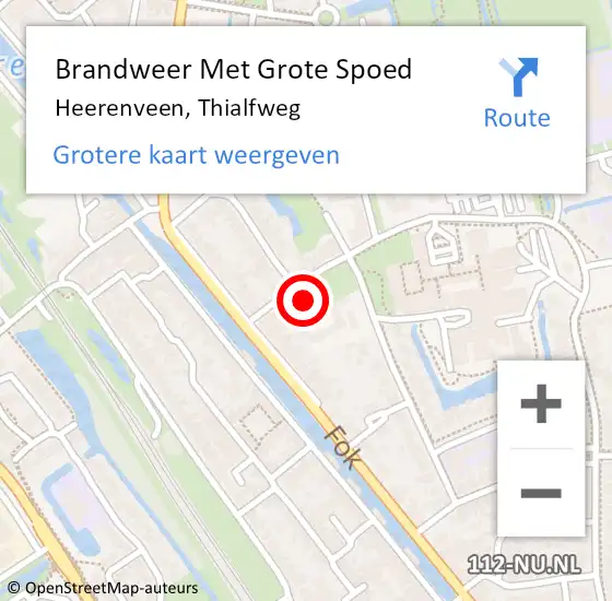 Locatie op kaart van de 112 melding: Brandweer Met Grote Spoed Naar Heerenveen, Thialfweg op 18 mei 2022 08:26