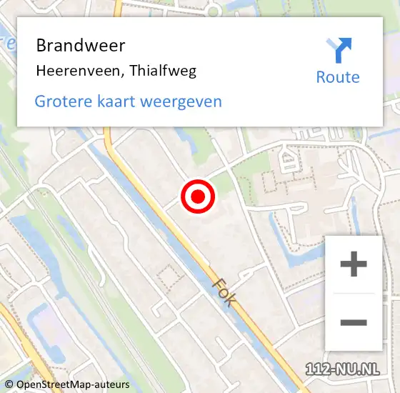 Locatie op kaart van de 112 melding: Brandweer Heerenveen, Thialfweg op 18 mei 2022 08:28