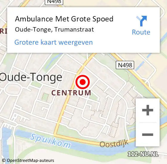 Locatie op kaart van de 112 melding: Ambulance Met Grote Spoed Naar Oude-Tonge, Trumanstraat op 18 mei 2022 10:20