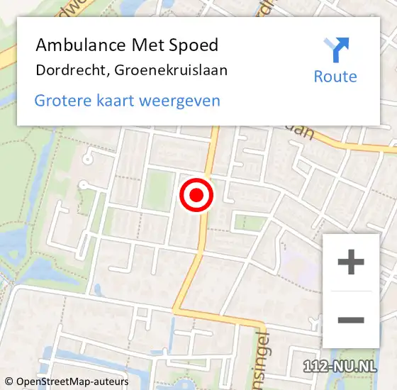 Locatie op kaart van de 112 melding: Ambulance Met Spoed Naar Dordrecht, Groenekruislaan op 18 mei 2022 10:38