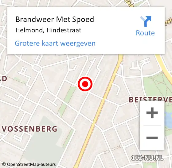 Locatie op kaart van de 112 melding: Brandweer Met Spoed Naar Helmond, Hindestraat op 18 mei 2022 10:52