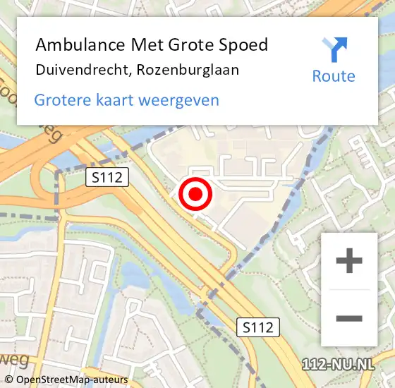 Locatie op kaart van de 112 melding: Ambulance Met Grote Spoed Naar Duivendrecht, Rozenburglaan op 18 mei 2022 10:57