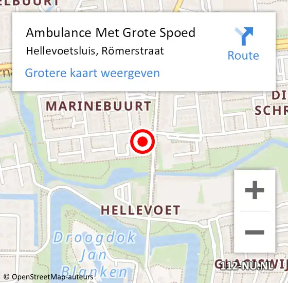 Locatie op kaart van de 112 melding: Ambulance Met Grote Spoed Naar Hellevoetsluis, Römerstraat op 18 mei 2022 11:56
