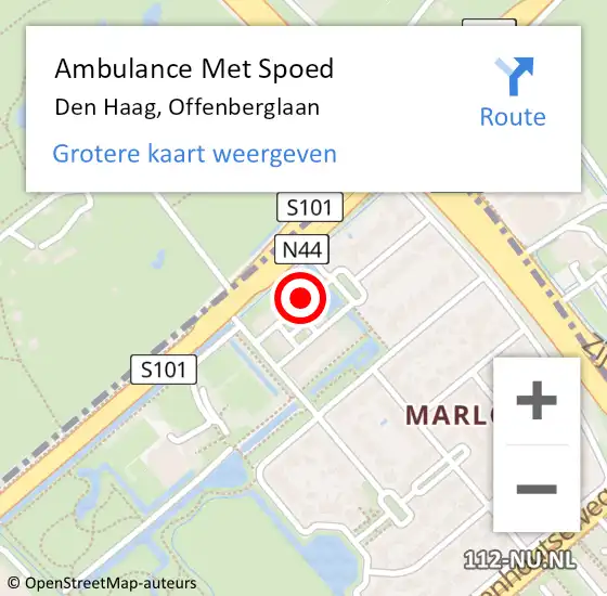 Locatie op kaart van de 112 melding: Ambulance Met Spoed Naar Den Haag, Offenberglaan op 18 mei 2022 12:44