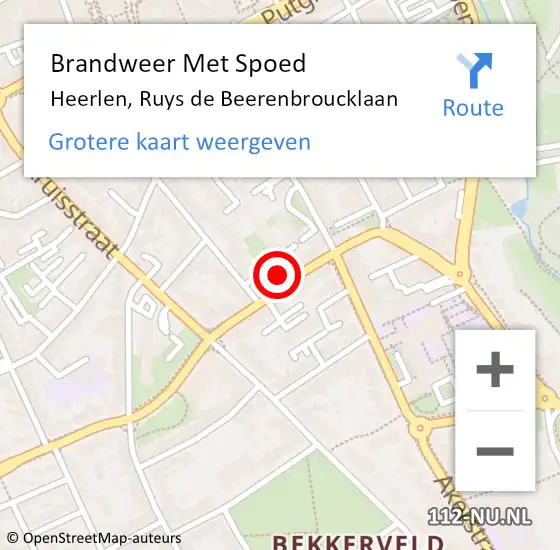 Locatie op kaart van de 112 melding: Brandweer Met Spoed Naar Heerlen, Ruys de Beerenbroucklaan op 18 mei 2022 15:17