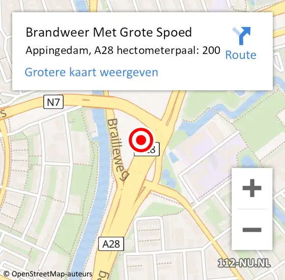 Locatie op kaart van de 112 melding: Brandweer Met Grote Spoed Naar Appingedam, A28 hectometerpaal: 200 op 18 mei 2022 15:33