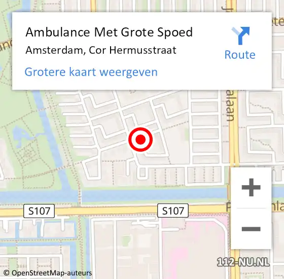 Locatie op kaart van de 112 melding: Ambulance Met Grote Spoed Naar Amsterdam, Cor Hermusstraat op 18 mei 2022 16:24