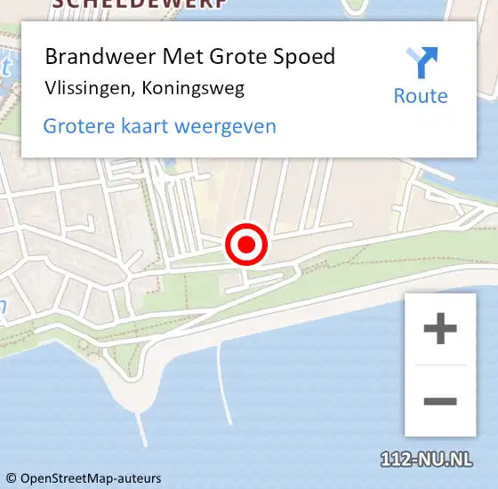 Locatie op kaart van de 112 melding: Brandweer Met Grote Spoed Naar Vlissingen, Koningsweg op 18 mei 2022 17:39