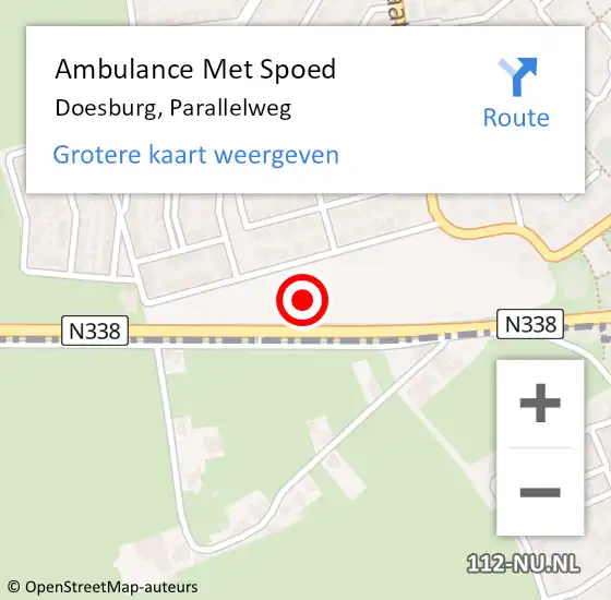 Locatie op kaart van de 112 melding: Ambulance Met Spoed Naar Doesburg, Parallelweg op 18 mei 2022 17:49