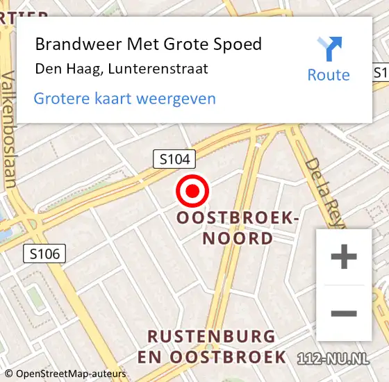 Locatie op kaart van de 112 melding: Brandweer Met Grote Spoed Naar Den Haag, Lunterenstraat op 18 mei 2022 19:33