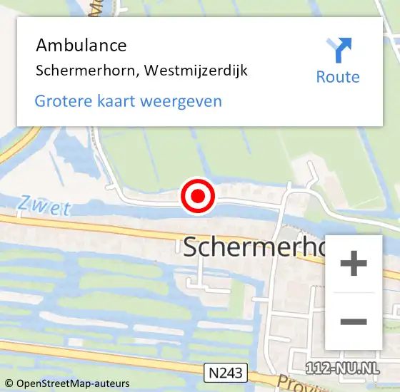 Locatie op kaart van de 112 melding: Ambulance Schermerhorn, Westmijzerdijk op 18 mei 2022 19:40