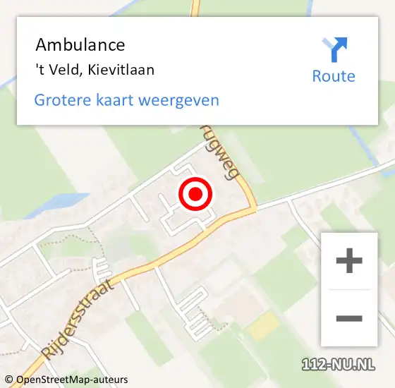 Locatie op kaart van de 112 melding: Ambulance 't Veld, Kievitlaan op 18 mei 2022 19:44