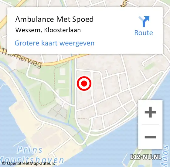Locatie op kaart van de 112 melding: Ambulance Met Spoed Naar Wessem, Kloosterlaan op 18 mei 2022 22:00