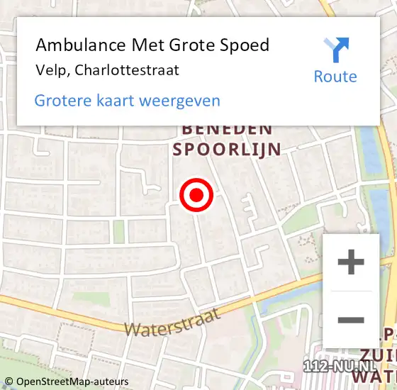 Locatie op kaart van de 112 melding: Ambulance Met Grote Spoed Naar Velp, Charlottestraat op 18 mei 2022 23:58
