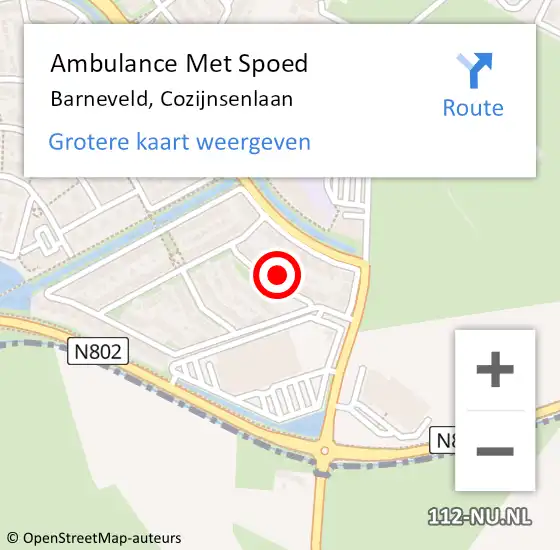 Locatie op kaart van de 112 melding: Ambulance Met Spoed Naar Barneveld, Cozijnsenlaan op 19 mei 2022 02:59