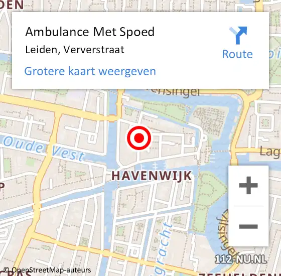 Locatie op kaart van de 112 melding: Ambulance Met Spoed Naar Leiden, Ververstraat op 19 mei 2022 03:47