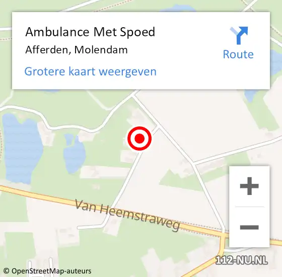 Locatie op kaart van de 112 melding: Ambulance Met Spoed Naar Afferden, Molendam op 19 mei 2022 08:55