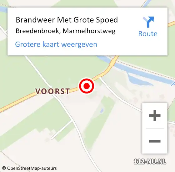Locatie op kaart van de 112 melding: Brandweer Met Grote Spoed Naar Breedenbroek, Marmelhorstweg op 19 mei 2022 09:34