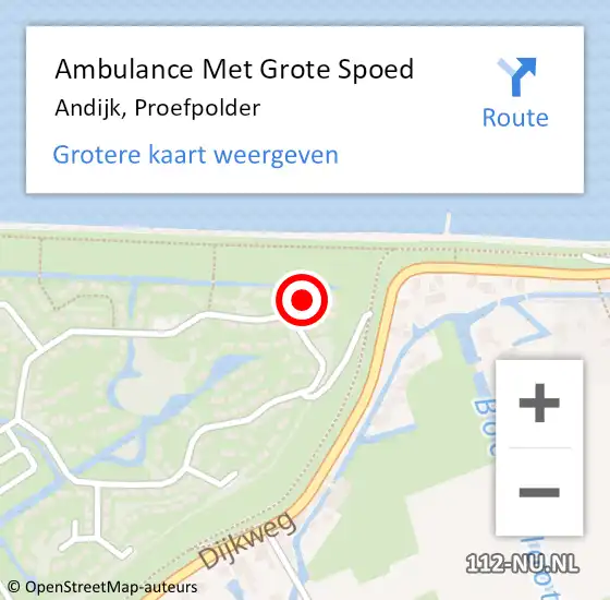 Locatie op kaart van de 112 melding: Ambulance Met Grote Spoed Naar Andijk, Proefpolder op 19 mei 2022 09:42