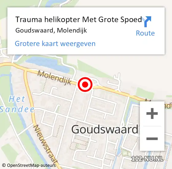 Locatie op kaart van de 112 melding: Trauma helikopter Met Grote Spoed Naar Goudswaard, Molendijk op 19 mei 2022 11:59