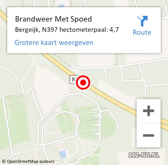 Locatie op kaart van de 112 melding: Brandweer Met Spoed Naar Bergeijk, N397 hectometerpaal: 4,7 op 19 mei 2022 13:48
