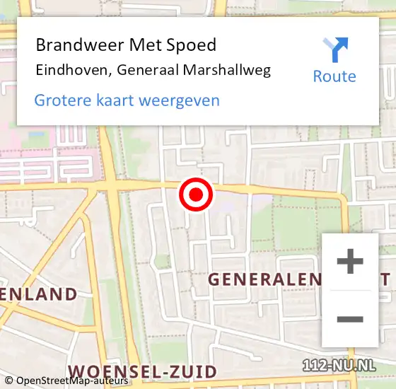 Locatie op kaart van de 112 melding: Brandweer Met Spoed Naar Eindhoven, Generaal Marshallweg op 19 mei 2022 13:53
