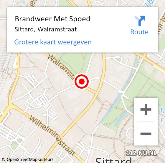 Locatie op kaart van de 112 melding: Brandweer Met Spoed Naar Sittard, Walramstraat op 19 mei 2022 13:55