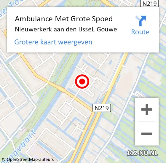 Locatie op kaart van de 112 melding: Ambulance Met Grote Spoed Naar Nieuwerkerk aan den IJssel, Gouwe op 19 mei 2022 14:07