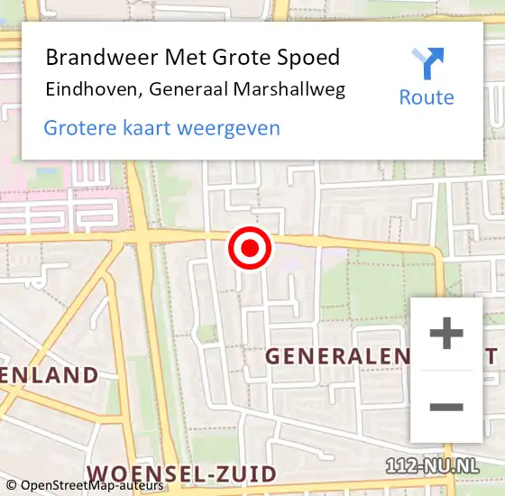 Locatie op kaart van de 112 melding: Brandweer Met Grote Spoed Naar Eindhoven, Generaal Marshallweg op 19 mei 2022 14:07