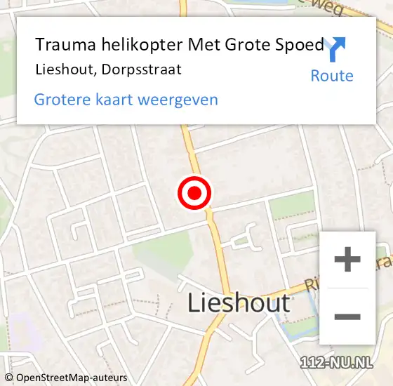 Locatie op kaart van de 112 melding: Trauma helikopter Met Grote Spoed Naar Lieshout, Dorpsstraat op 19 mei 2022 14:57