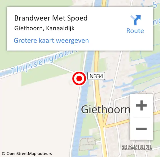 Locatie op kaart van de 112 melding: Brandweer Met Spoed Naar Giethoorn, Kanaaldijk op 19 mei 2022 15:53