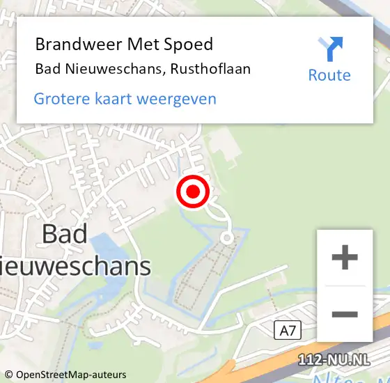 Locatie op kaart van de 112 melding: Brandweer Met Spoed Naar Nieuweschans, Rusthoflaan op 19 mei 2022 16:19