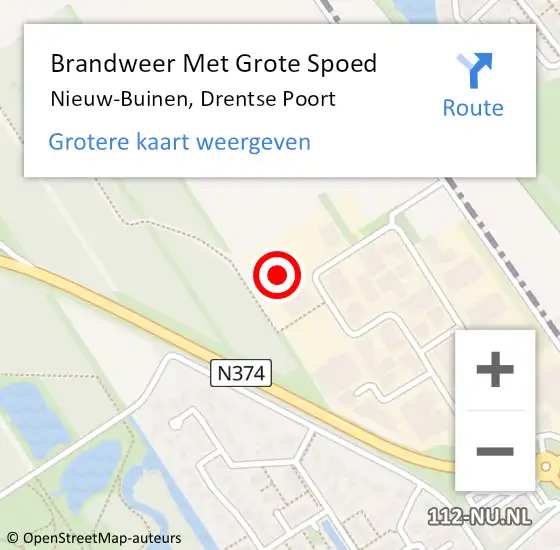 Locatie op kaart van de 112 melding: Brandweer Met Grote Spoed Naar Nieuw-Buinen, Drentse Poort op 19 mei 2022 16:49