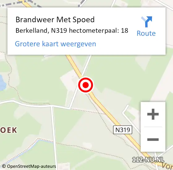 Locatie op kaart van de 112 melding: Brandweer Met Spoed Naar Berkelland, N319 hectometerpaal: 18 op 19 mei 2022 16:55