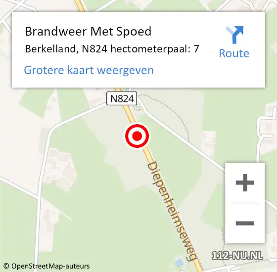 Locatie op kaart van de 112 melding: Brandweer Met Spoed Naar Berkelland, N824 hectometerpaal: 7 op 19 mei 2022 16:59