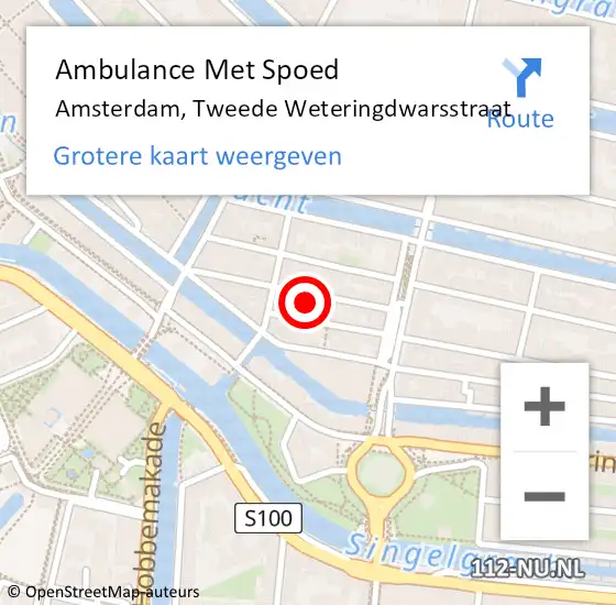 Locatie op kaart van de 112 melding: Ambulance Met Spoed Naar Amsterdam, Tweede Weteringdwarsstraat op 19 mei 2022 17:30