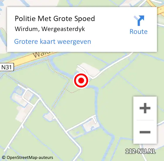Locatie op kaart van de 112 melding: Politie Met Grote Spoed Naar Wirdum, Wergeasterdyk op 19 mei 2022 17:38