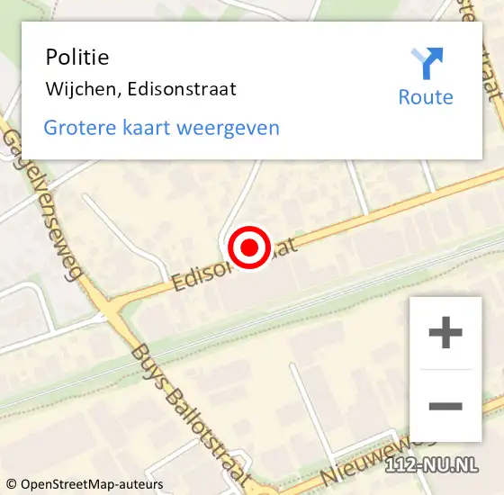 Locatie op kaart van de 112 melding: Politie Wijchen, Edisonstraat op 19 mei 2022 17:52