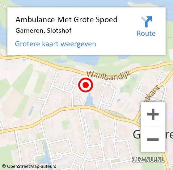 Locatie op kaart van de 112 melding: Ambulance Met Grote Spoed Naar Gameren, Slotshof op 19 mei 2022 18:03