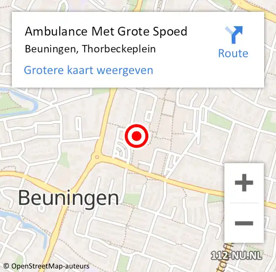 Locatie op kaart van de 112 melding: Ambulance Met Grote Spoed Naar Beuningen, Thorbeckeplein op 19 mei 2022 20:46