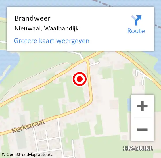 Locatie op kaart van de 112 melding: Brandweer Nieuwaal, Waalbandijk op 19 mei 2022 22:39