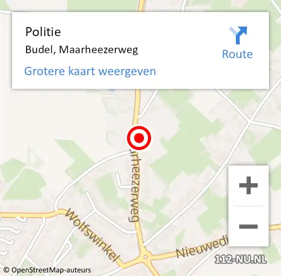 Locatie op kaart van de 112 melding: Politie Budel, Maarheezerweg op 20 mei 2022 06:50