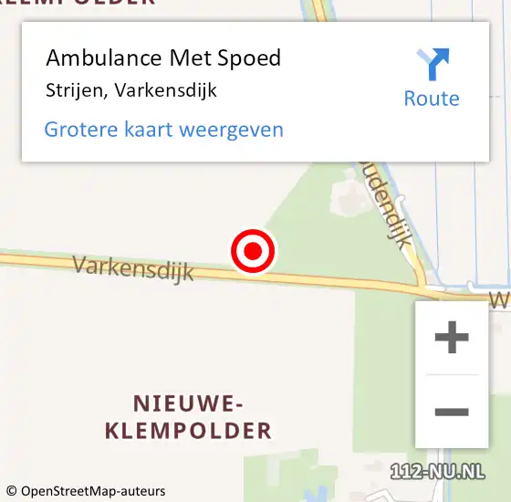 Locatie op kaart van de 112 melding: Ambulance Met Spoed Naar Strijen, Varkensdijk op 20 mei 2022 09:04