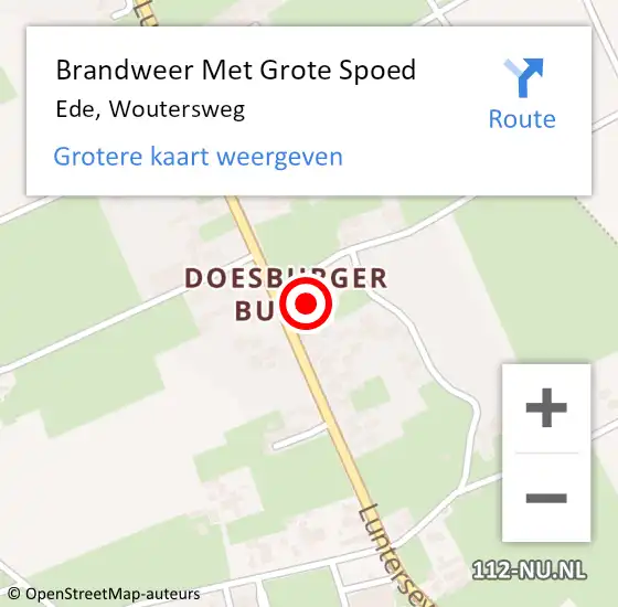 Locatie op kaart van de 112 melding: Brandweer Met Grote Spoed Naar Ede, Woutersweg op 20 mei 2022 09:48